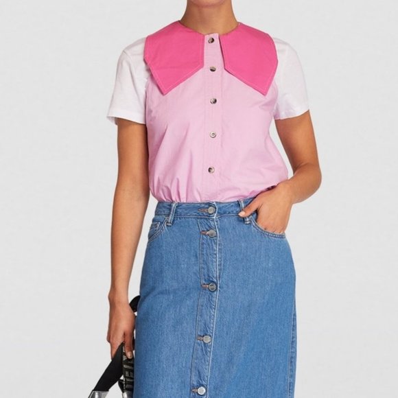 Ganni Tops - GANNI Pink Wide-Collar Sleeveless Blouse